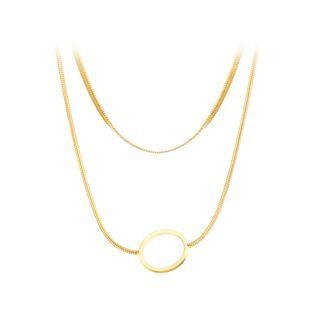 Simple And Fashion Plated Gold Hollow Geometric Circle 316l Stainless Steel Double Layer Necklace Golden - One Size