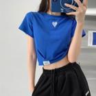 Heart-embroidered Crop T-shirt In 6 Colors