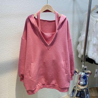 Set: Halter Top + V-neck Hoodie Rose Pink - One Size
