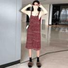 Long-sleeve Turtleneck T-shirt / Sleeveless Houndstooth Midi Dress