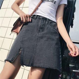 Zip Detail Denim Skirt