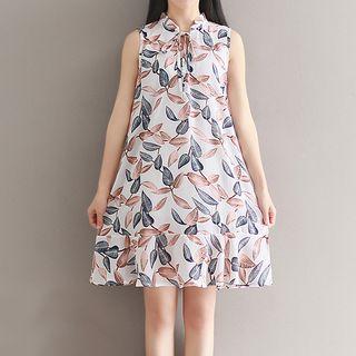 Leaf Print Sleeveless Dress