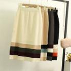 Color Panel Midi Fitted Knit Skirt