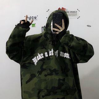 Lettering Camo Print Hoodie