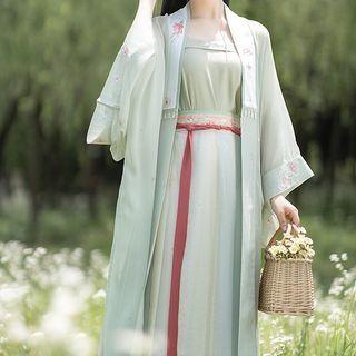 Set: Traditional Chinese Mesh Long Cover-up + Midi Skirt