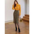 Button-front H-line Midi Tweed Skirt