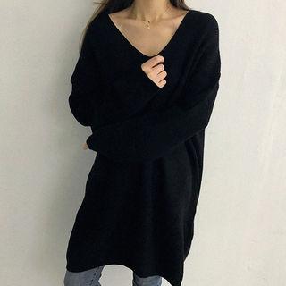 V-neck Oversized Rib-knit Sweater