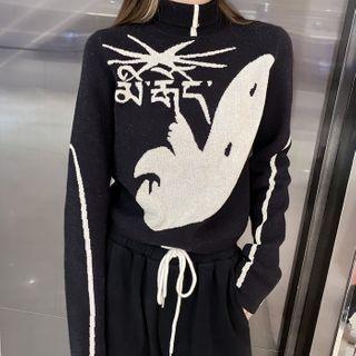 Printed Mock-turtleneck Sweater Black - One Size