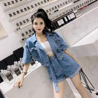 Set: Cropped Denim Jacket + Wide Leg Denim Shorts