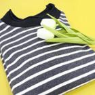 Mock-neck Striped Fleece-lined Top Charcoal Gray - One Size