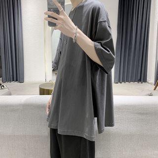 Plain Slit-side Short-sleeve T-shirt