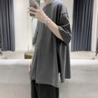 Plain Slit-side Short-sleeve T-shirt