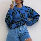 Butterfly Round Neck Long Sleeve Knit Top