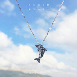 925 Sterling Silver Rhinestone Dolphin Pendant Necklace Necklace - Dolphin - One Size