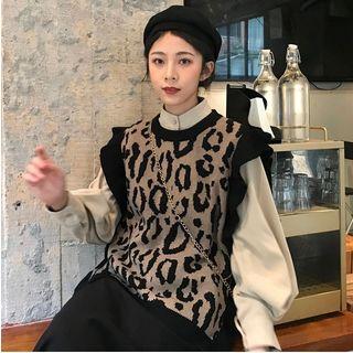Retro Leopard Print Panel Ruffle Design Vest