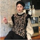 Retro Leopard Print Panel Ruffle Design Vest