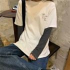 Striped Panel Letter Print Long-sleeve T-shirt