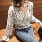 Puff-sleeve Heart Patterned Blouse