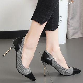 Plaid Panel Pointed High Heel Pumps
