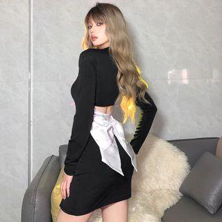 Long-sleeve Bow Back Mini Sheath Dress