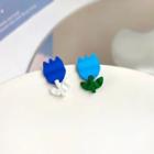 Flower Sterling Silver Stud Earring 1 Pair - S925 Silver - Light Blue & Dark Blue - One Size