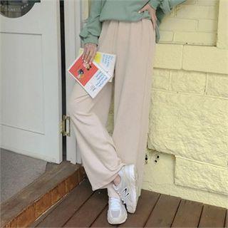 Band-waist Ribbed Wide Pants