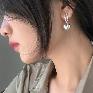 925 Sterling Silver Non-matching Heart Drop Earring S925 Sterling Silver - Heart & Disc - One Size