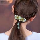 Retro Flower Gemstone Hair Clip Gold & Green - One Size