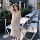 Light Jacket / Lace Spaghetti Strap Midi A-line Dress