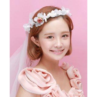 Flower Hair Garland With Bridal Veil