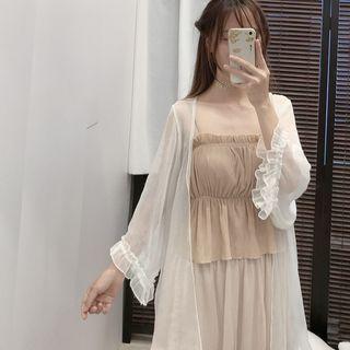 Set: Light Jacket + Strappy Midi Dress White - One Size