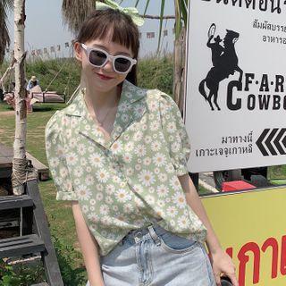 Balloon-sleeve Floral Print Shirt