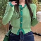 Two-tone Knit Cardigan Green - One Size