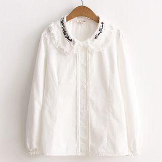 Musical Embroidered Collared Blouse