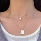 Alloy Tag Pendant Faux Pearl Layered Choker Necklace 0845a - Necklace - Gold - One Size