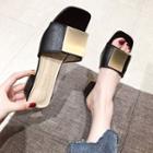 Metal Square Block Heel Slide Sandals