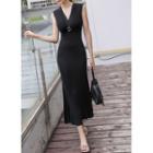 Sleeveless Silky Maxi Mermaid Dress Black - One Size