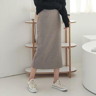 Band-waist Slit-back Checked Skirt