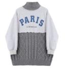 Mock-neck Lettering Cable Knit Sweater