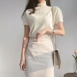 Short-sleeve Mock-neck Terry Top