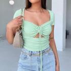 Short-sleeve Cutout Lace-up Knit Top