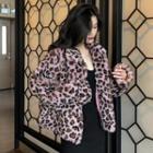 Leopard Print Faux Shearling Jacket Leopard - Pink - One Size