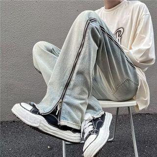 Washed Straight Leg Zip Jeans