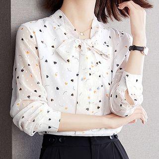 Heart Print Bow Blouse