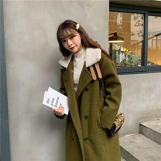 Fleece Collar Double-breasted Long Coat