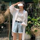 Lettering Back Chiffon Open-front Jacket White - One Size