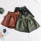 Faux-leather Wide-leg Shorts With Sash