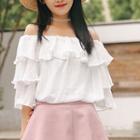 Off Shoulder 3/4-sleeve Ruffle Blouse