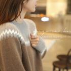 Raglan-sleeve Chevron Furry-knit Sweater