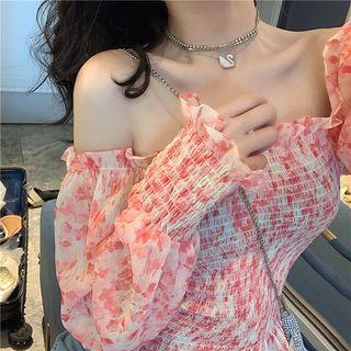 Floral Off-shoulder Long-sleeve Blouse As Figure - One Size